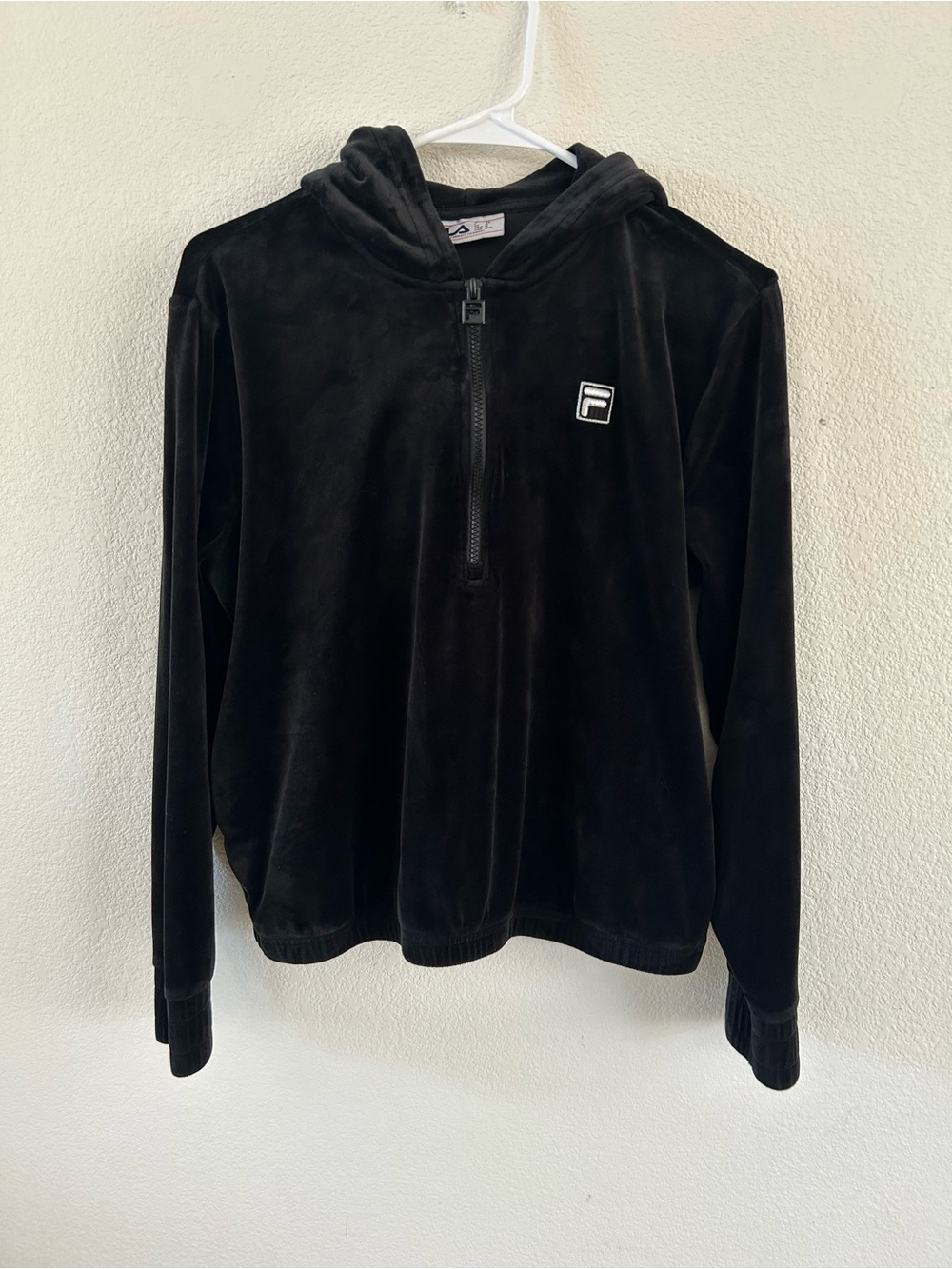 Fila Black Velvet Hoodie with Logo Tag